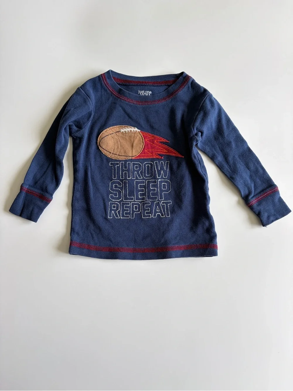 Bundle of Baby Boy Pajama Sets Size 12 Months Carter’s Football Red Blue Stripes - Picture 2 of 16